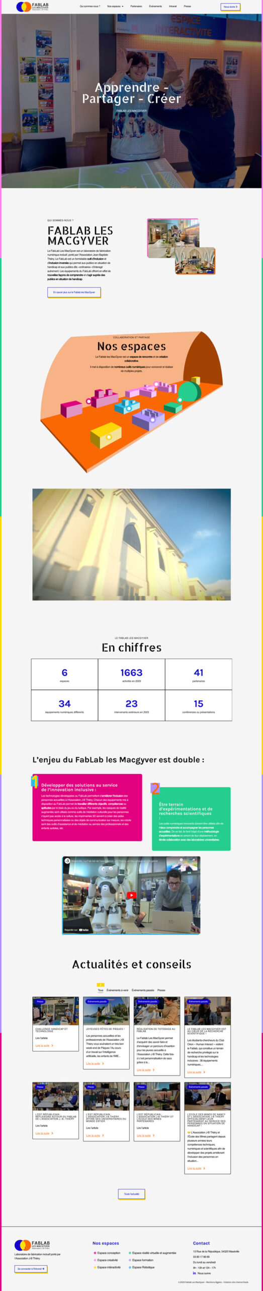 Page d'accueil du Fablab, création du site par Keole et Gazoline